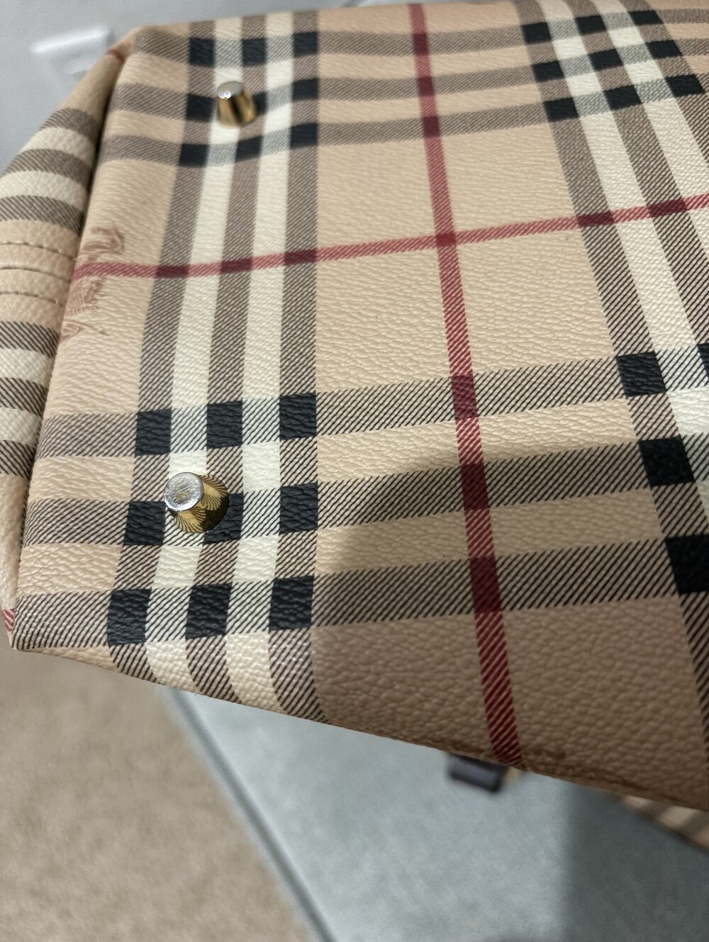 Vintage Burberry Haymarket Check Plaid Shoulder Tote W/Dk Brown Leather Straps - Picture 12 of 16
